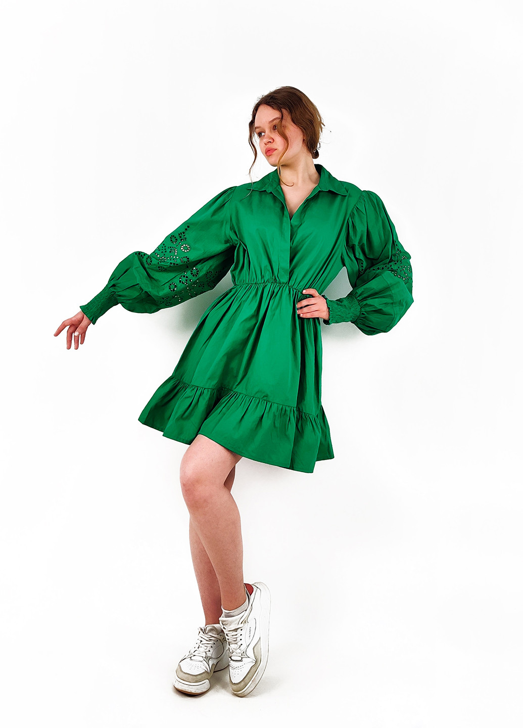 Зеленое кэжуал платье рубашка, клеш Boohoo однотонное