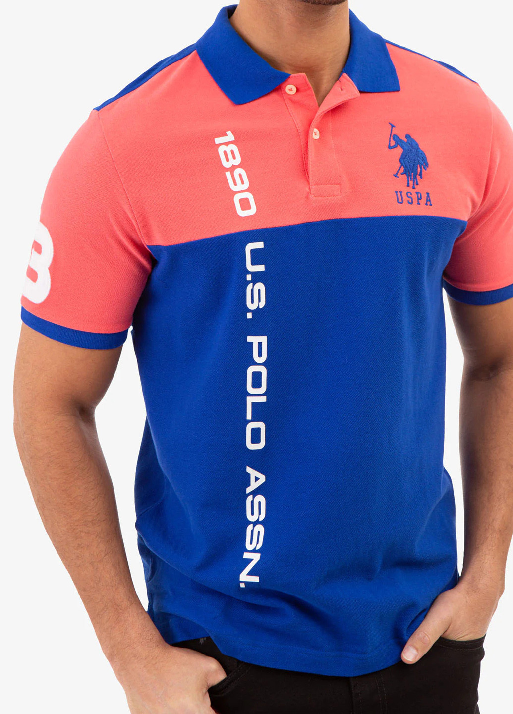 Синяя футболка-поло для мужчин U.S. Polo Assn. колор блок