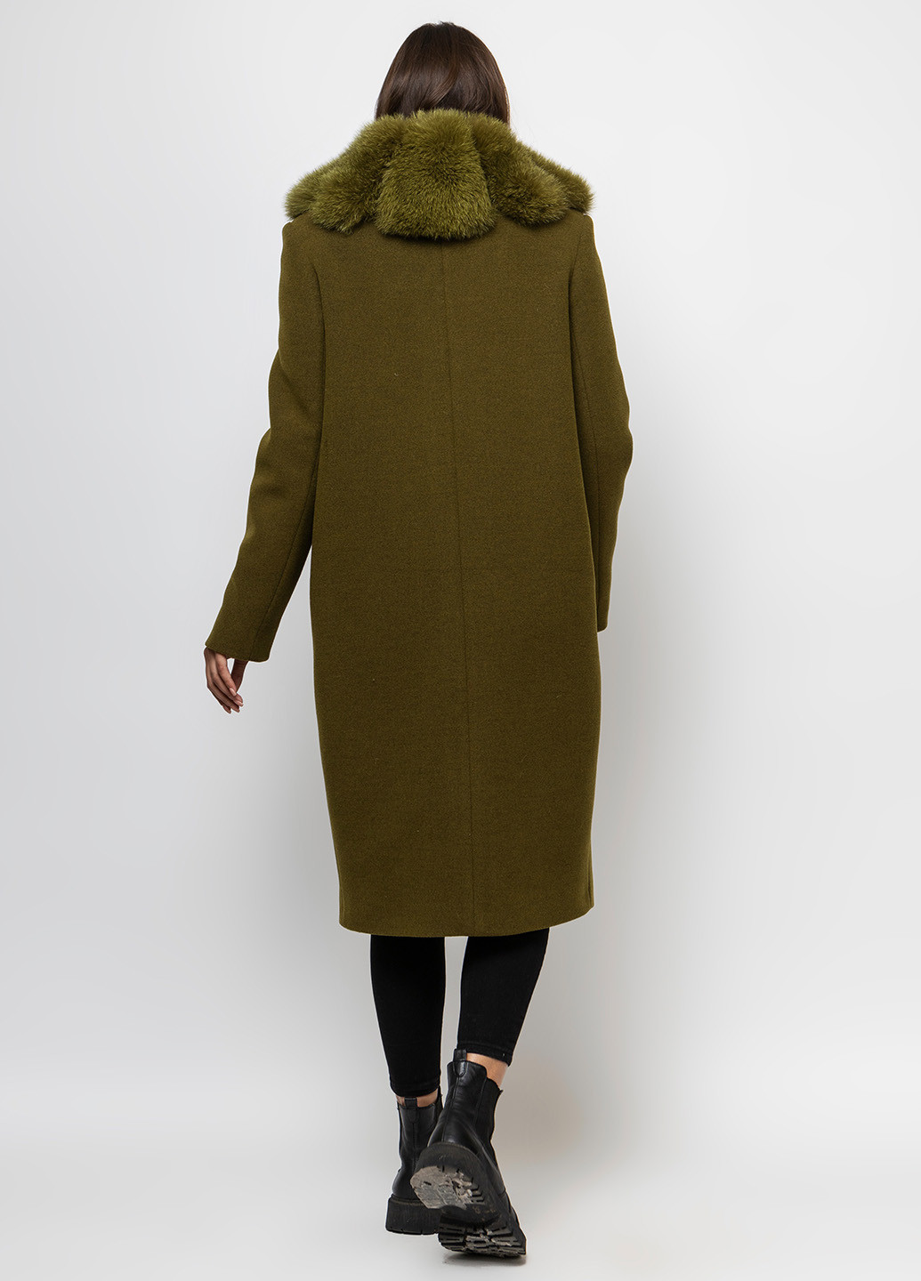 Зелене зимнє Утеплене жіноче пальто з натуральним хутром песця однобортне O`zona milano