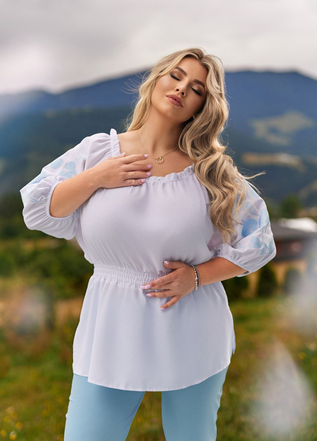 Голубой демисезонный комплект (блуза, брюки) No Brand