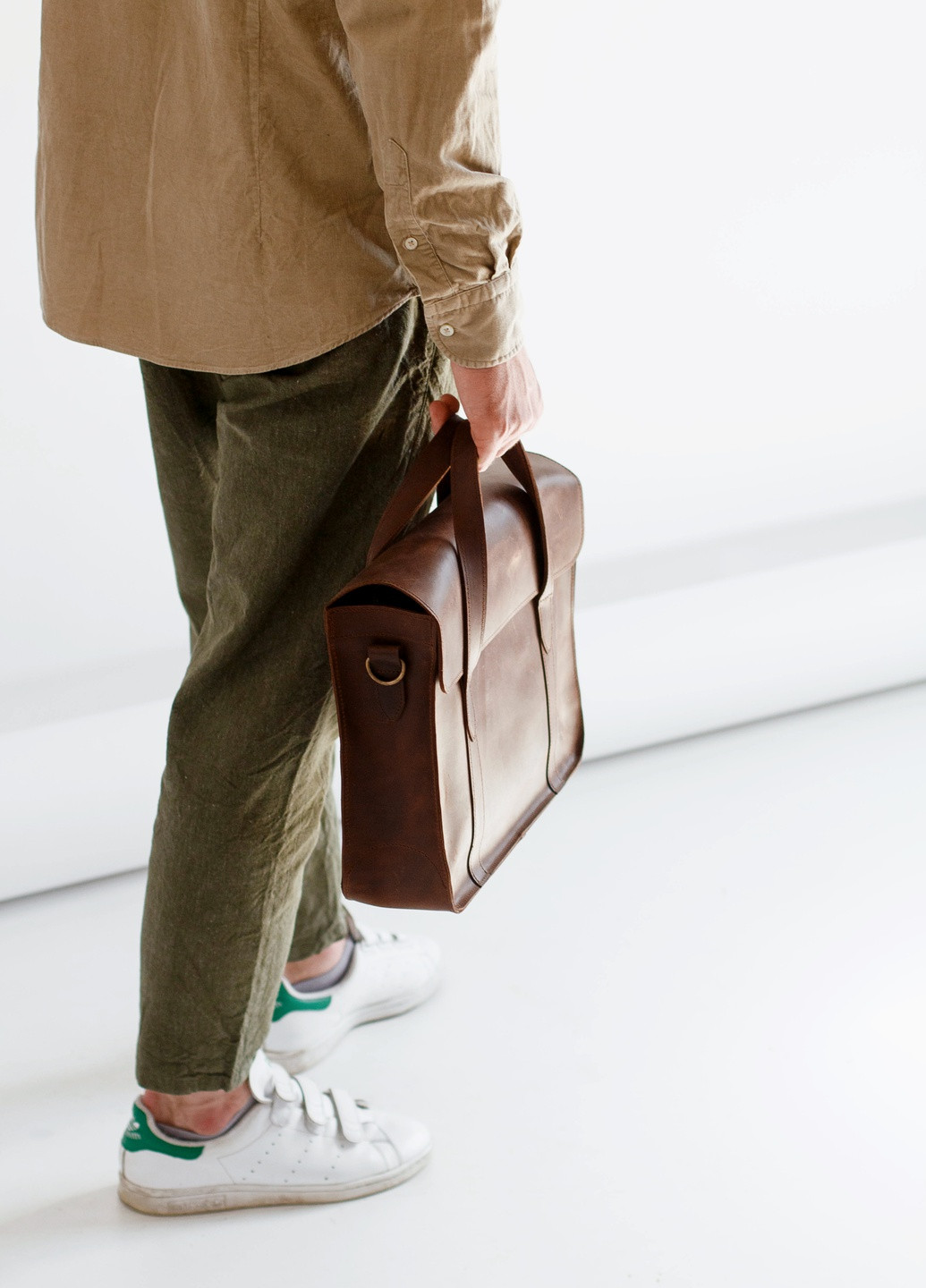 Минималистичная деловая мужская сумка ручной работы из натуральной винтажной кожи коричневого цвета Boorbon (253449134)
