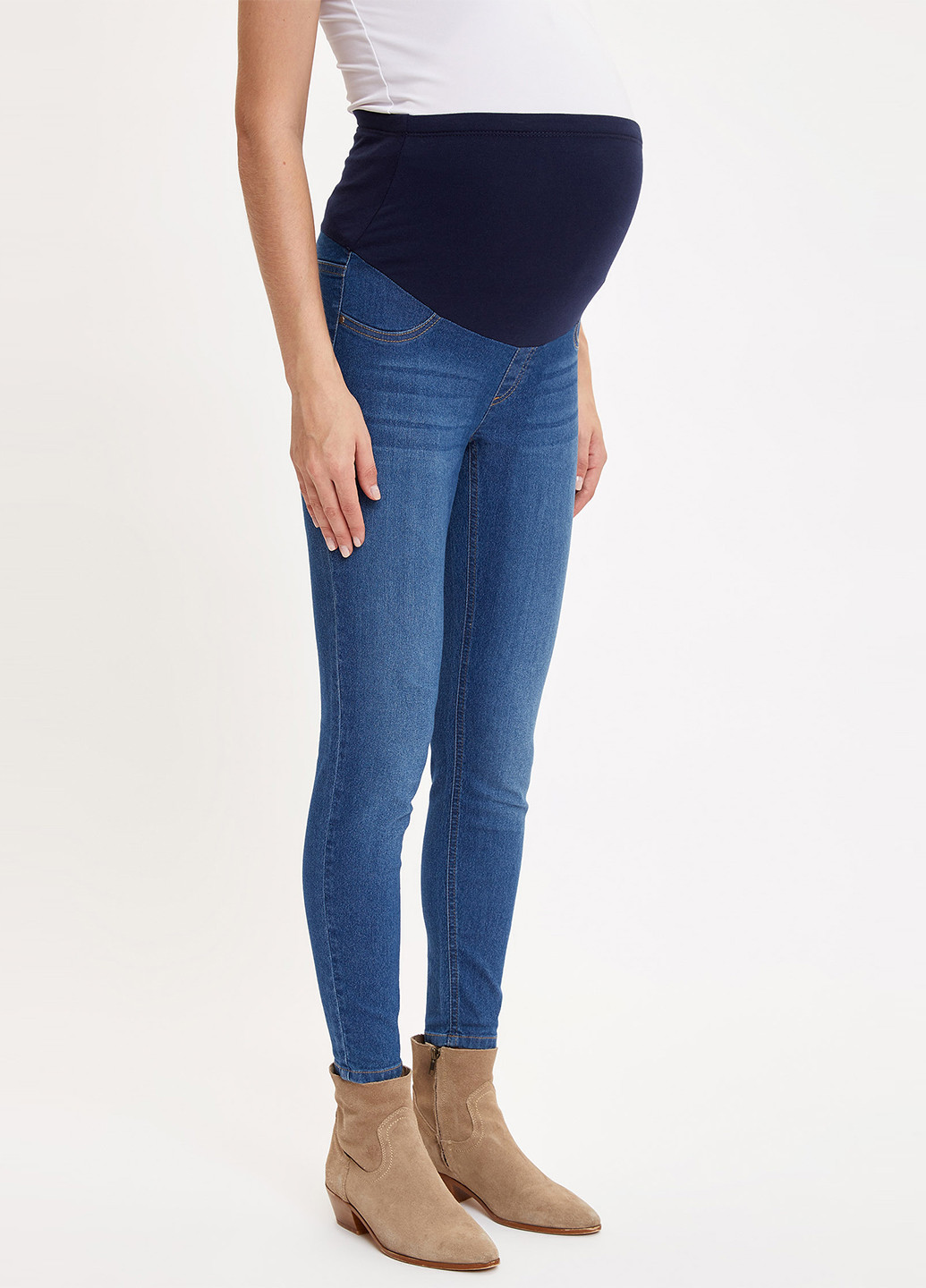 Синие демисезонные зауженные джинсы для беременных DeFacto