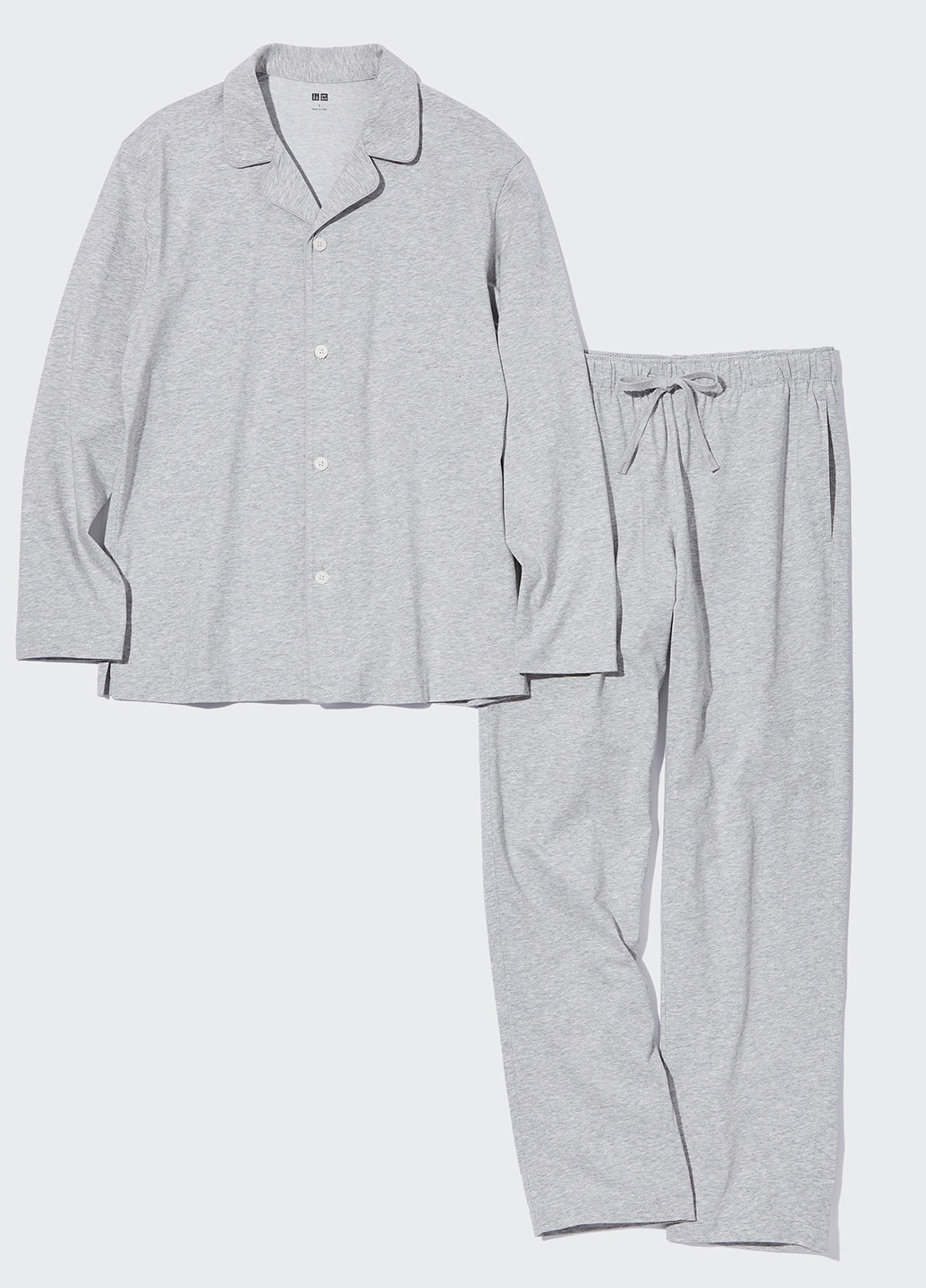 Пижама (рубашка, брюки) Uniqlo рубашка + брюки меланж серая домашняя трикотаж, хлопок