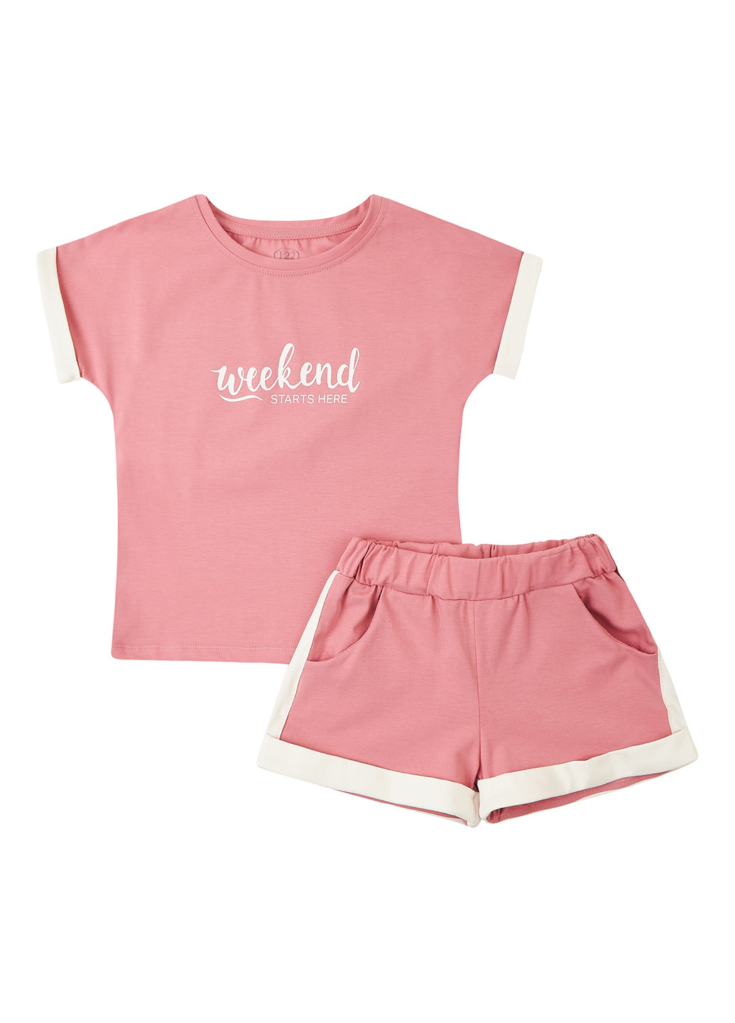 Розовый летний комплект (футболка, шорты) Фламинго