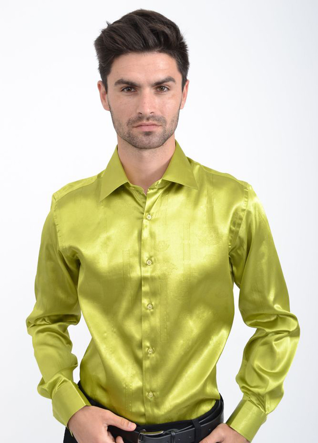 Зеленая кэжуал рубашка однотонная Pier Pasonili с длинным рукавом