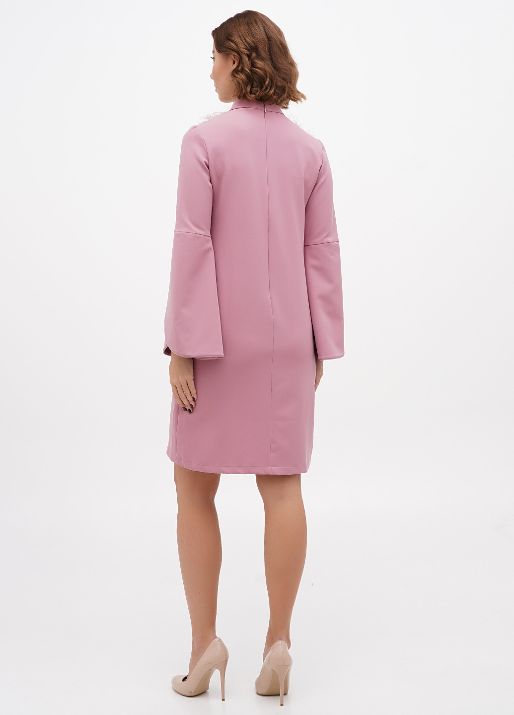 Пудровое кэжуал платье а-силуэт Sassofono однотонное