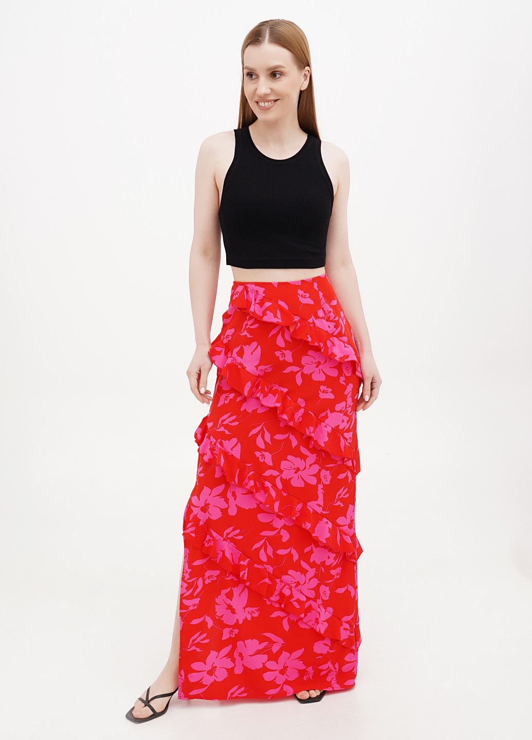 Красная кэжуал цветочной расцветки юбка Boohoo