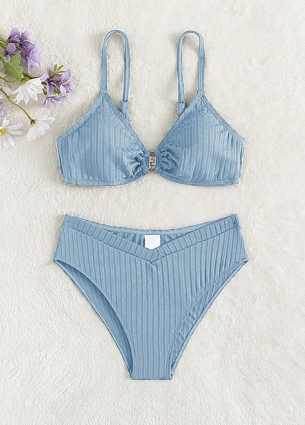 Сіро-голубий літній купальник (ліф, трусики) роздільний SHEIN