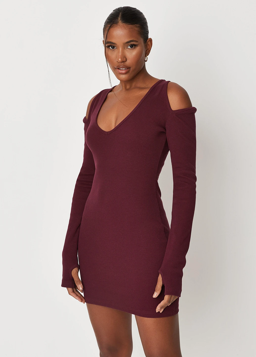 Бордовое кэжуал платье Missguided однотонное