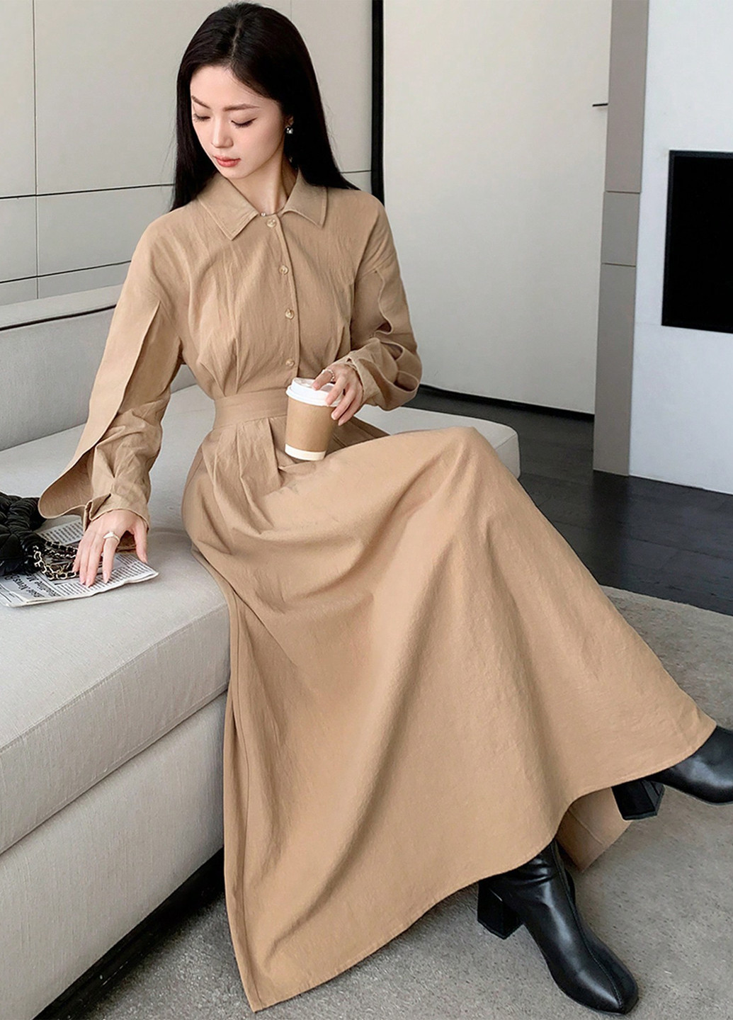 Бежева кежуал сукня сукня-сорочка SHEIN однотонна