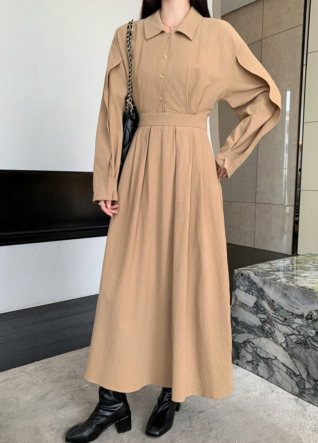 Бежева кежуал сукня сукня-сорочка SHEIN однотонна