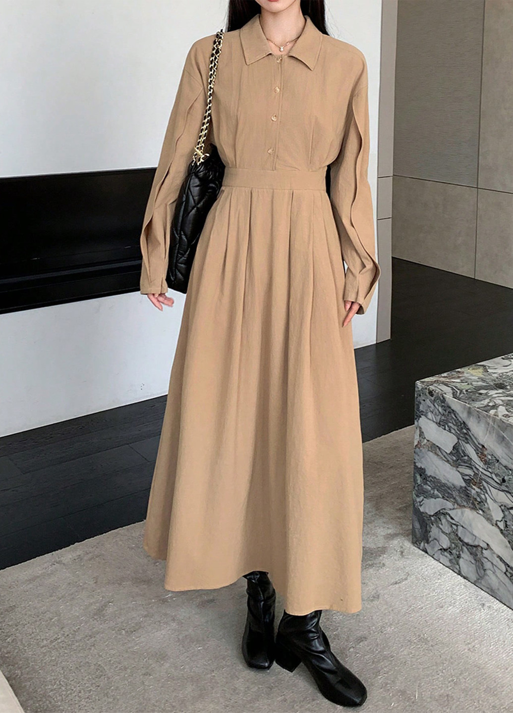 Бежева кежуал сукня сукня-сорочка SHEIN однотонна
