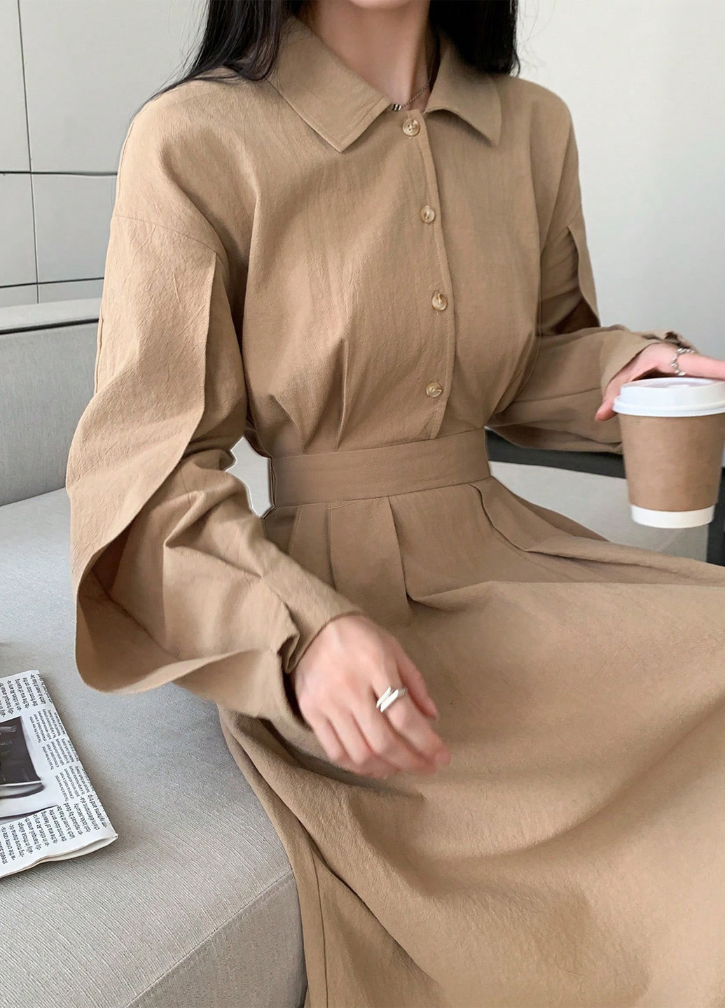 Бежева кежуал сукня сукня-сорочка SHEIN однотонна
