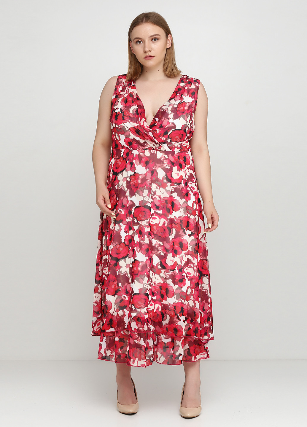 Червона кежуал сукня в стилі армпір Guido Marika Kretschmer з квітковим принтом