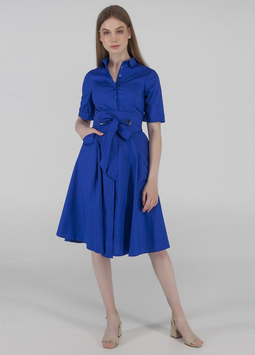 Синее кэжуал платье рубашка Viravi Wear однотонное