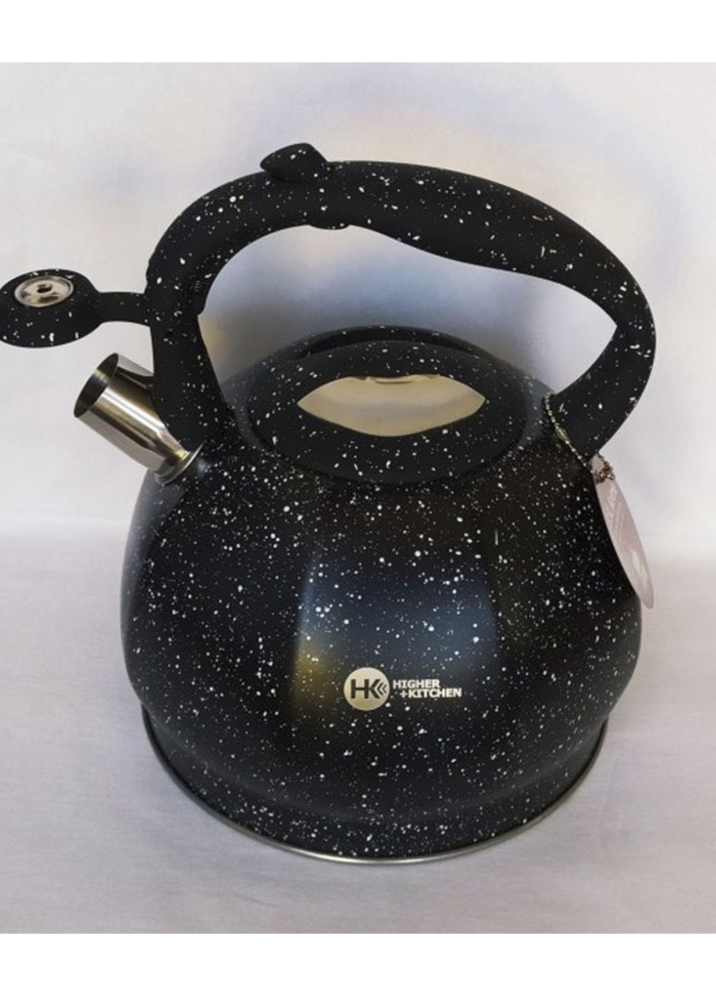Чайник со свистком HIGHER+KITCHEN ZP-020 двойное дно из нержавеющей стали 3,5 л XO однотонный чёрный