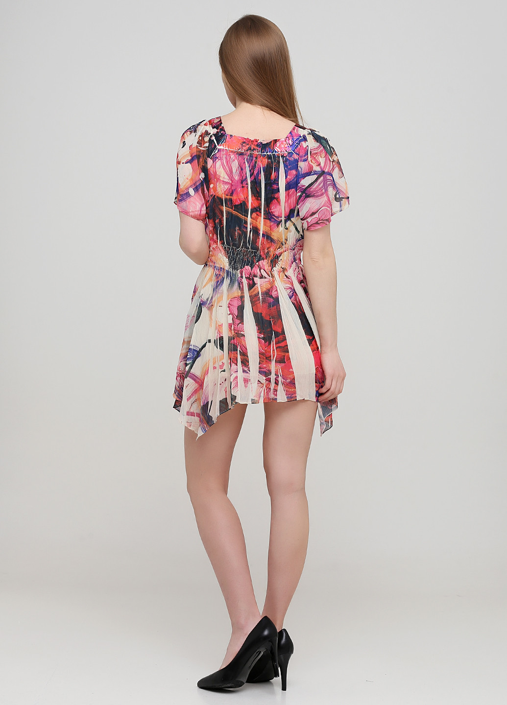 Бежевое кэжуал платье плиссированное Style & Co с абстрактным узором