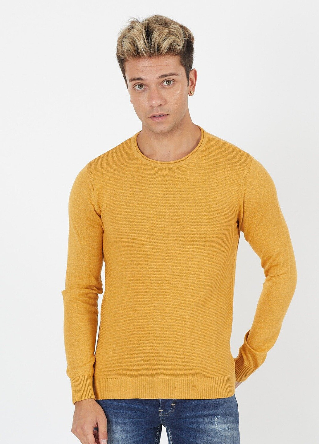 Горчичный демисезонный свитер 6655 xl (52) горчичный (2000903548768) Figo