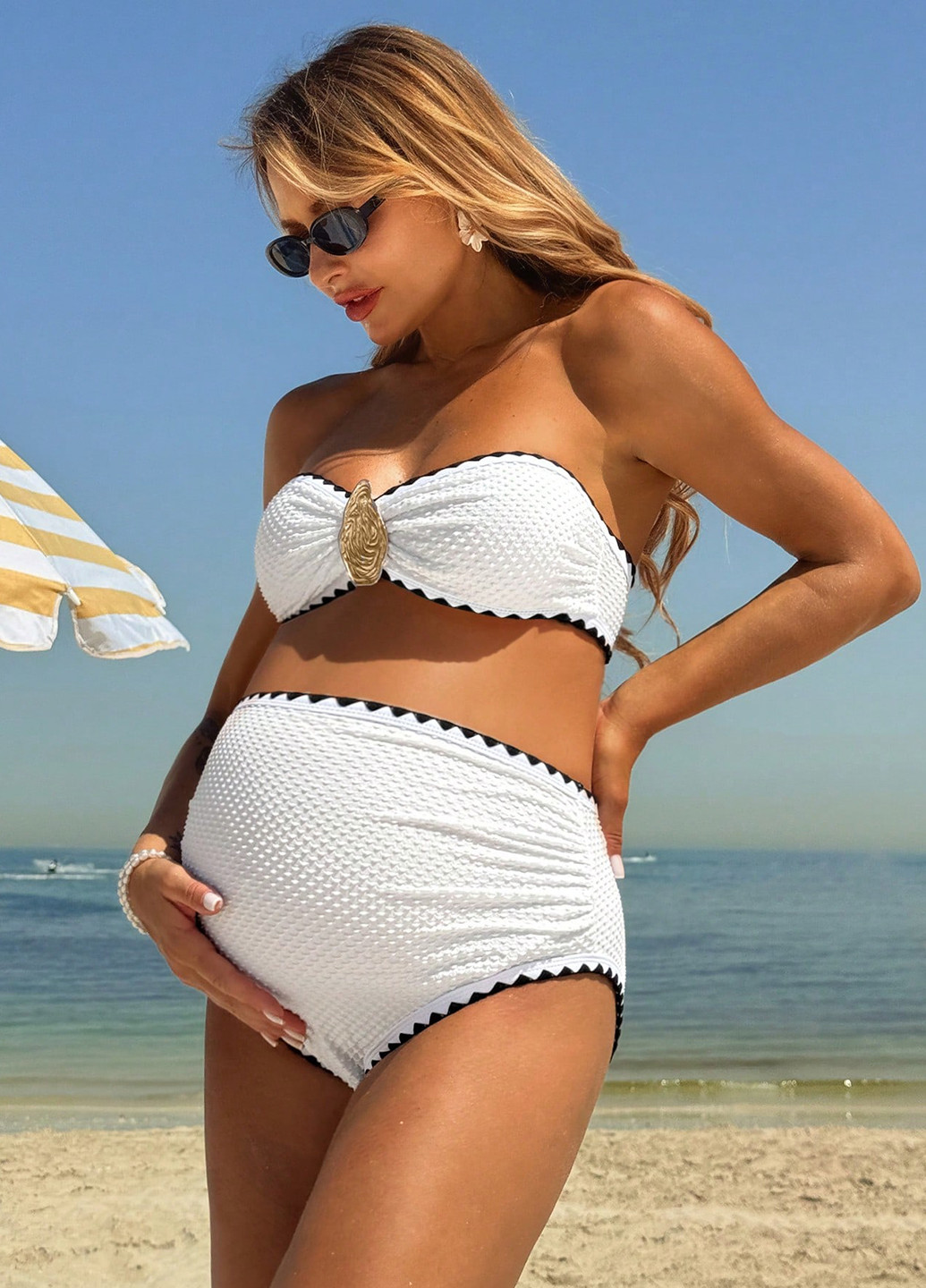 Белый летний купальник для беременных (лиф, трусики) бандо, раздельный SHEIN