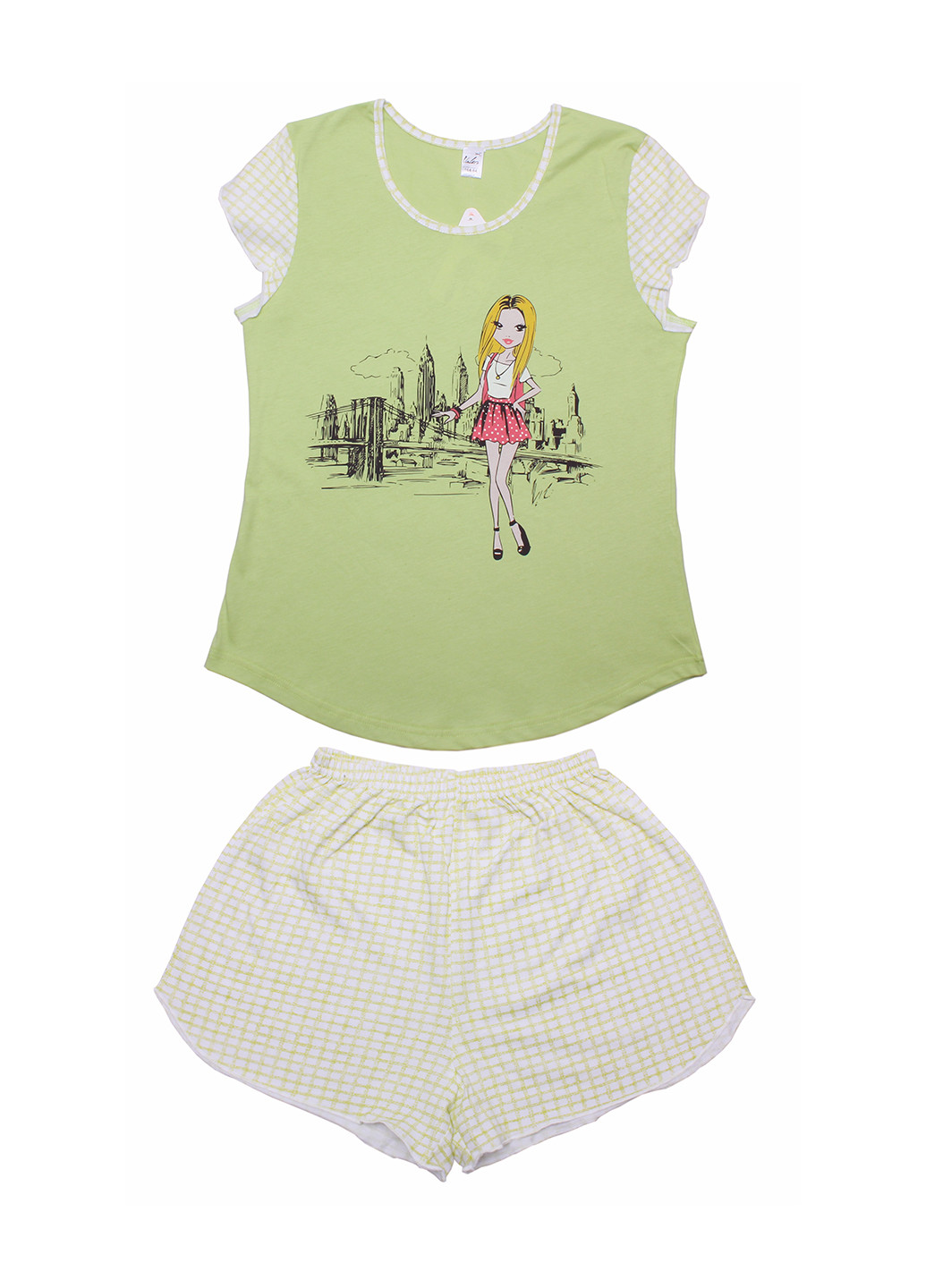 Салатовая всесезон пижама (футболка, шорты) майка + шорты Валери-Текс