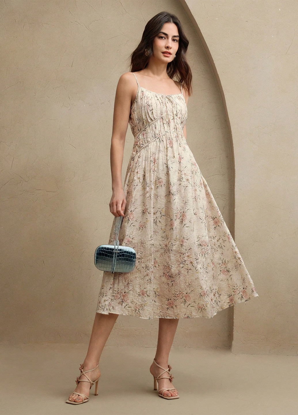 Кремова святковий, кежуал сукня в стилі армпір SHEIN з квітковим принтом