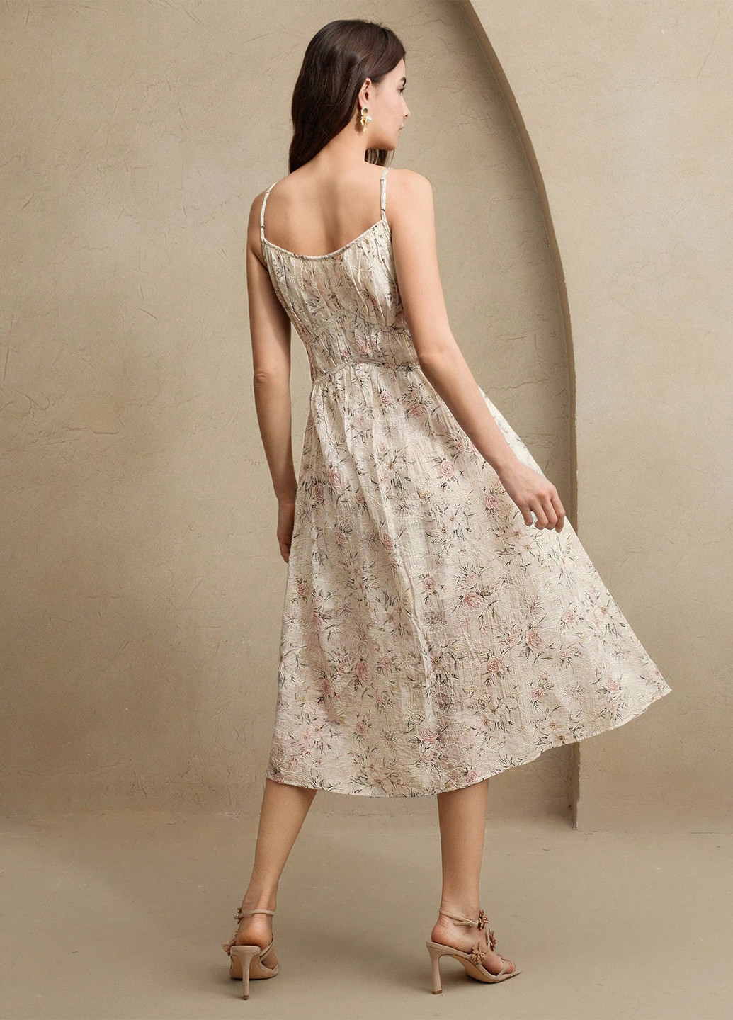 Кремова святковий, кежуал сукня в стилі армпір SHEIN з квітковим принтом