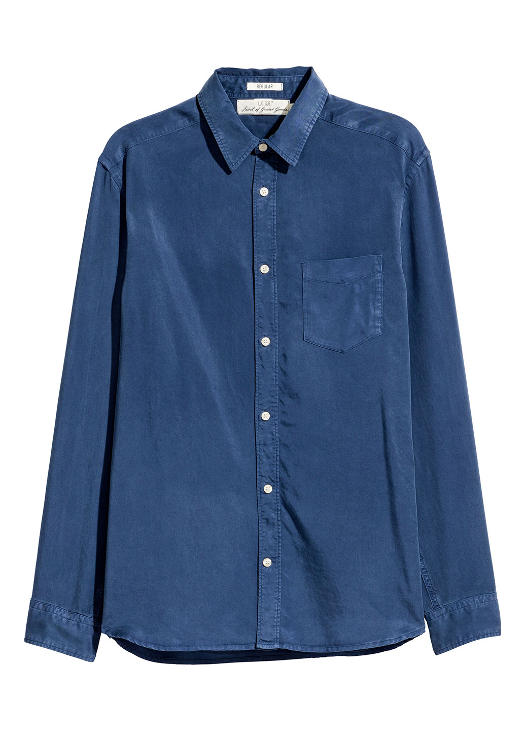 Синяя джинсовая рубашка однотонная H&M с длинным рукавом