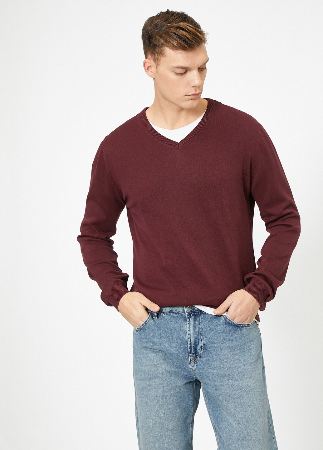 Бордовый демисезонный пуловер джемпер KOTON