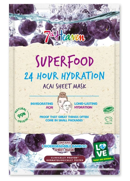Тканинна маска для обличчя з ягодами асаї Superfood 24H Hydration Acai Sheet Mask 7th Heaven (250116500)