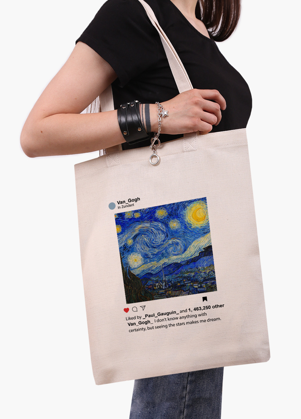 Эко сумка шоппер белая Инстаграм Звёздная ночь Винсент Ван Гог (Instagram van Gogh) (9227-2965-WT-1) 41*35 см MobiPrint (228156233)