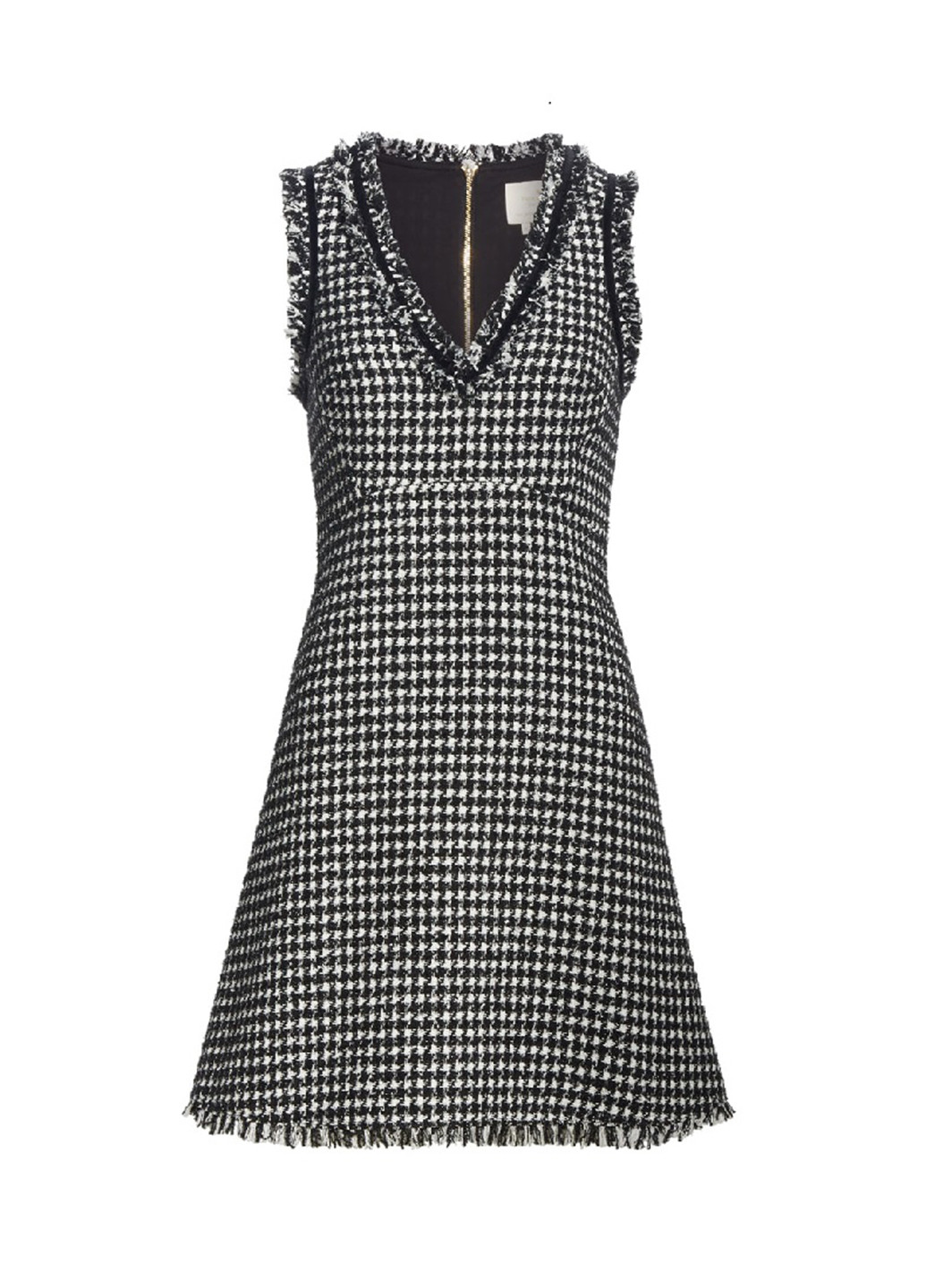 Черно-белое кэжуал платье клеш Kate Spade с узором пье-де-пуль «гусиная лапка»