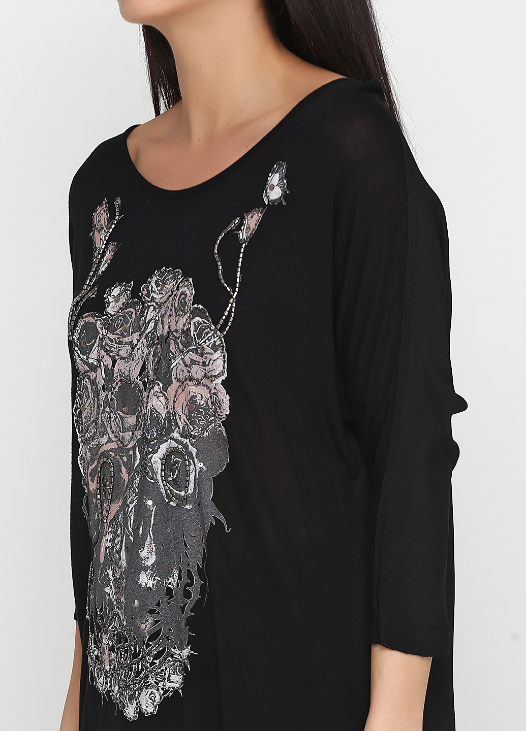 Блуза NU DENMARK с длинным рукавом рисунок чёрная кэжуал