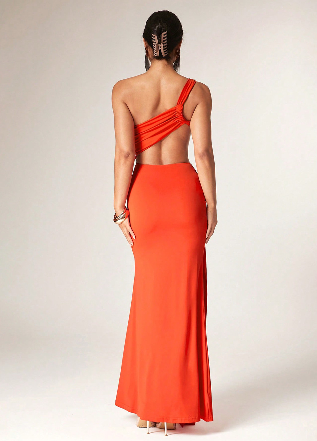 Помаранчева вечірня сукня годе, на одне плече SHEIN однотонна