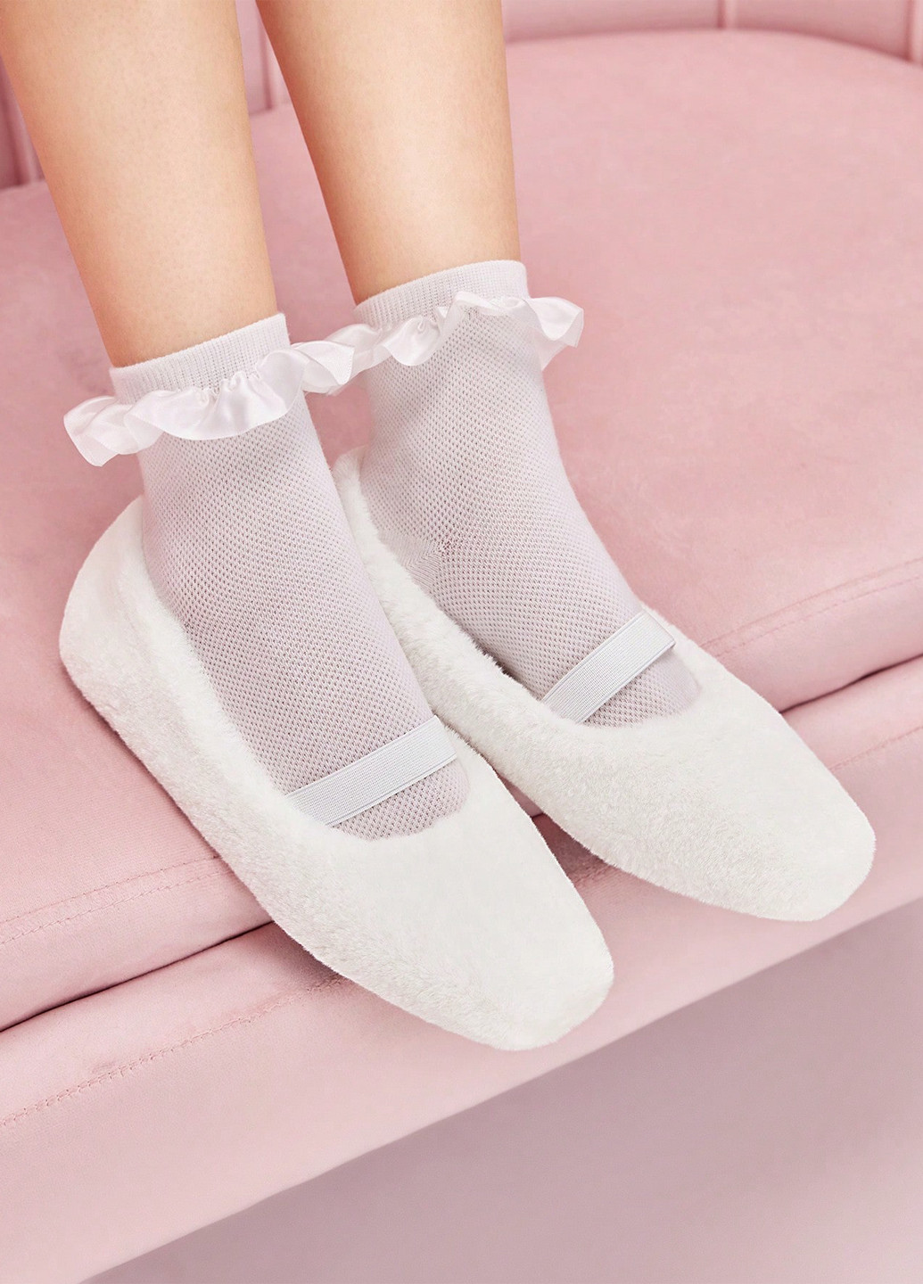 Жіночі балетки SHEIN | білі однотонні хутро текстиль (341250570)