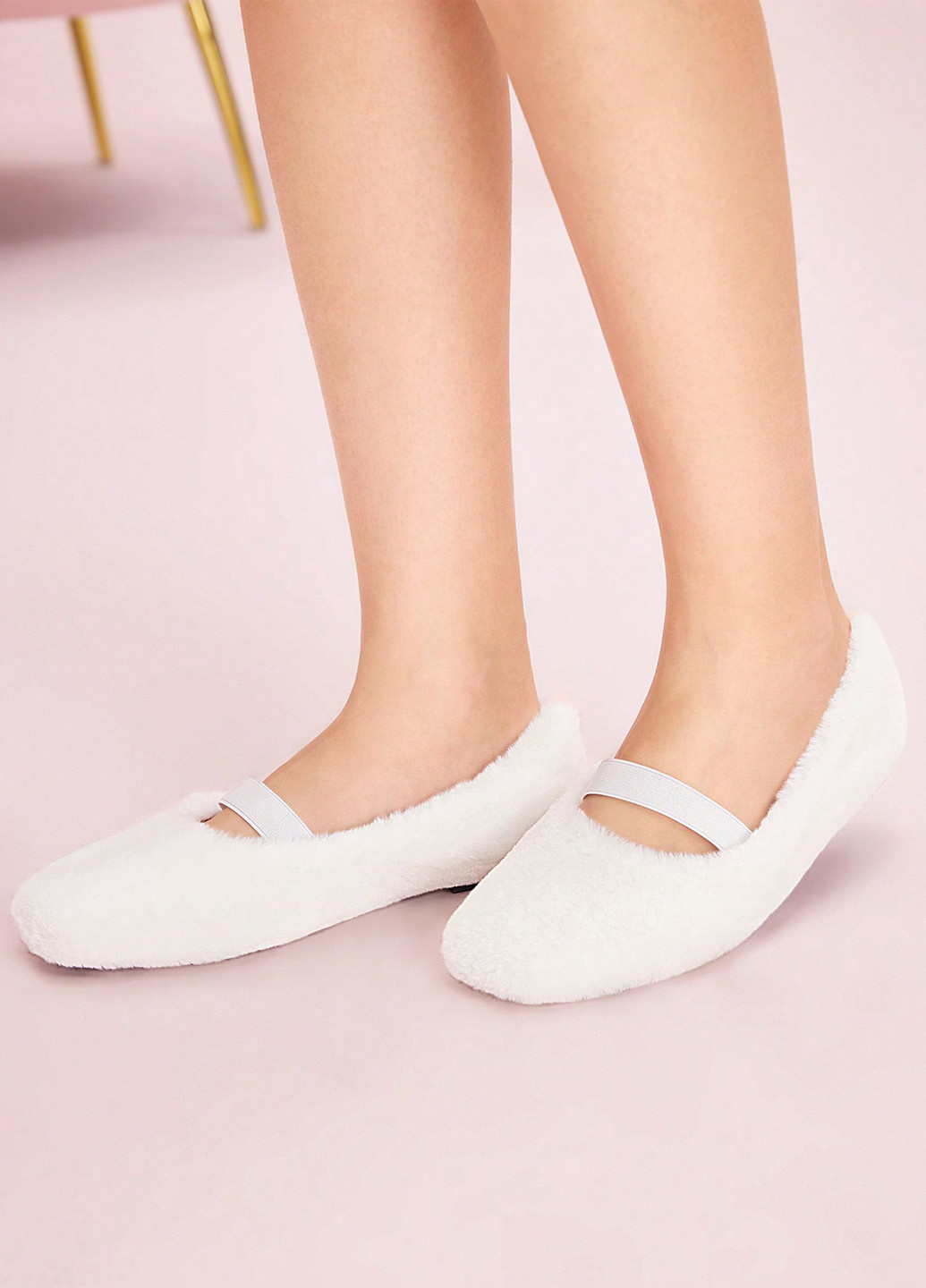 Жіночі балетки SHEIN | білі однотонні хутро текстиль (341250570)