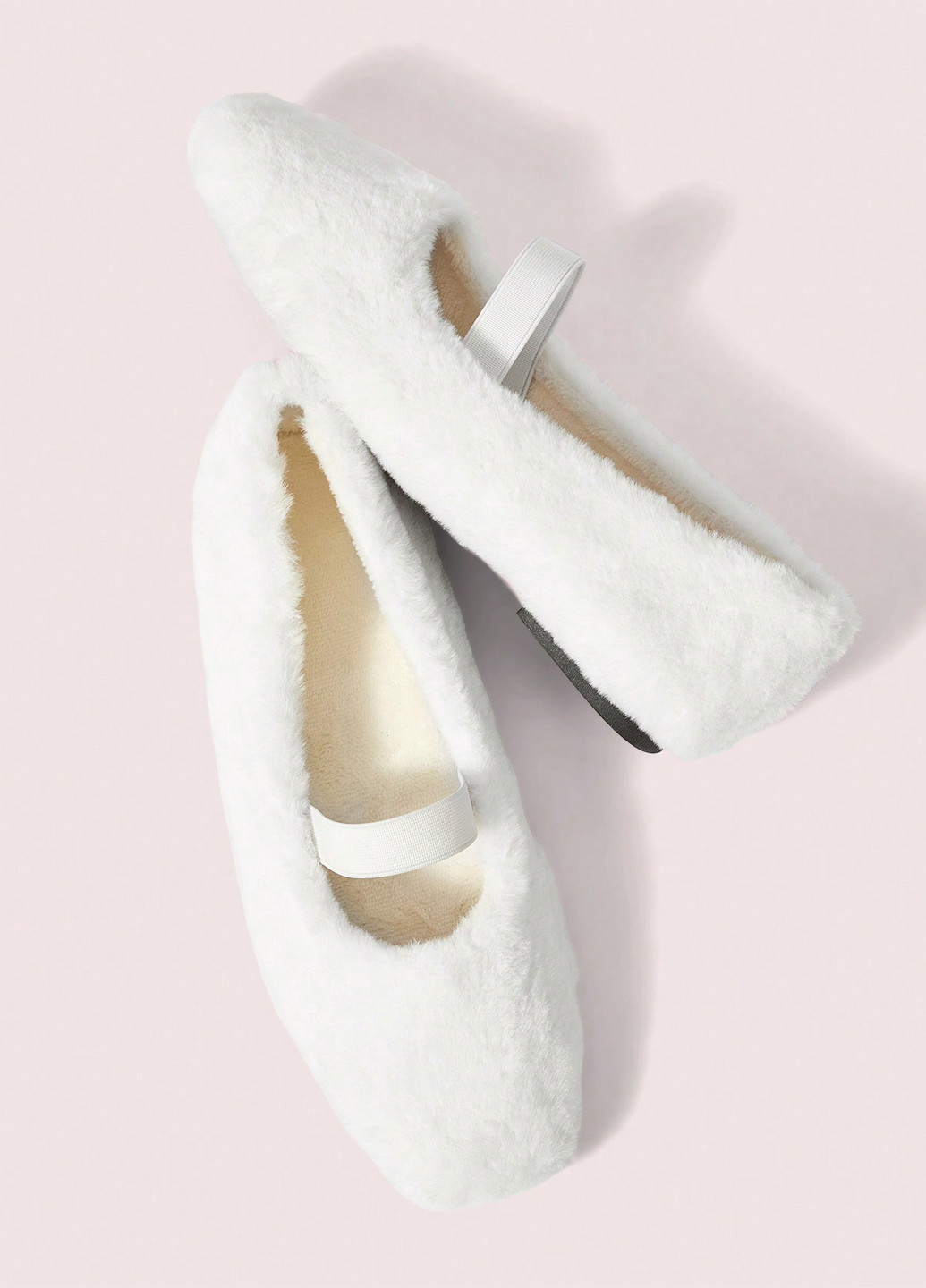 Жіночі балетки SHEIN | білі однотонні хутро текстиль (341250570)