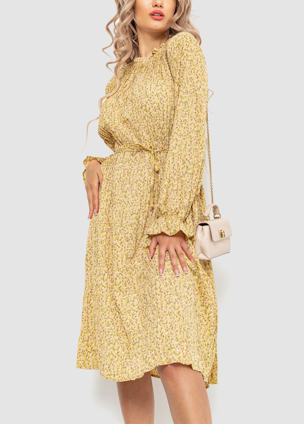 Горчичное кэжуал платье плиссированное Ager с цветочным принтом
