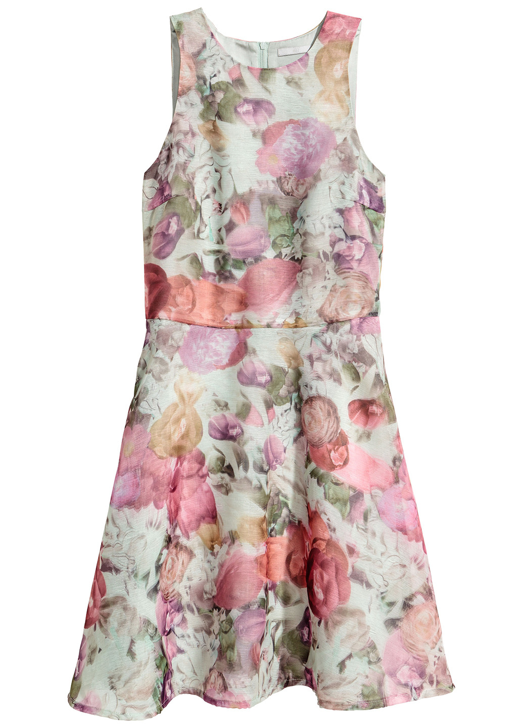 Мятное кэжуал платье клеш H&M с цветочным принтом