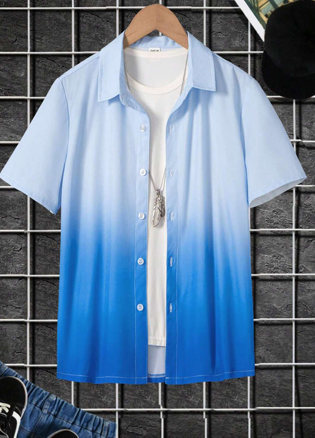 Голубой кэжуал рубашка с градиентным узором SHEIN