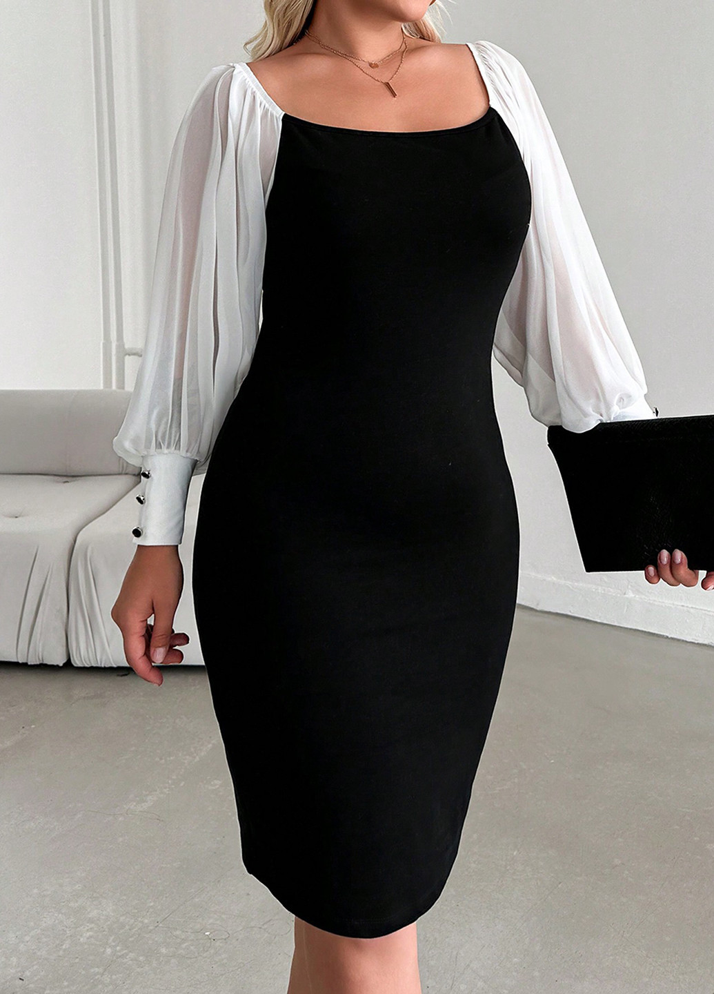 Черно-белое кэжуал платье силуэтная SHEIN колор блок