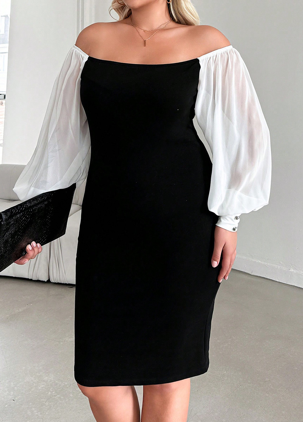 Черно-белое кэжуал платье силуэтная SHEIN колор блок