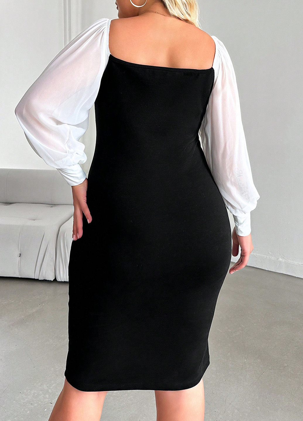 Черно-белое кэжуал платье силуэтная SHEIN колор блок