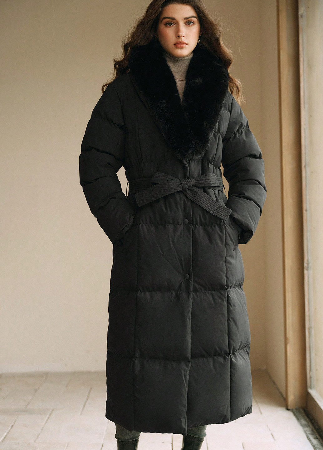 Черная зимняя куртка куртка-пальто SHEIN