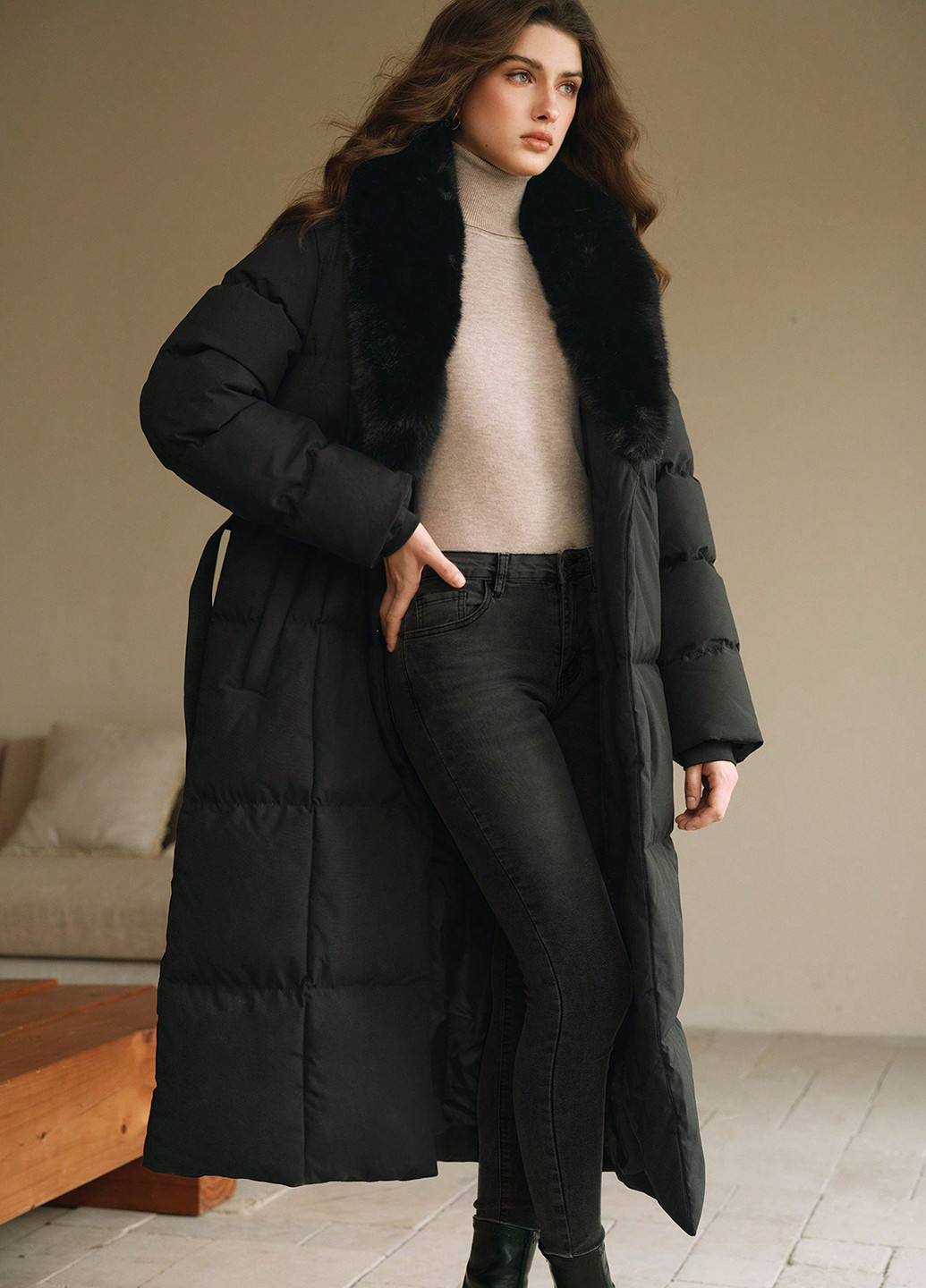 Черная зимняя куртка куртка-пальто SHEIN