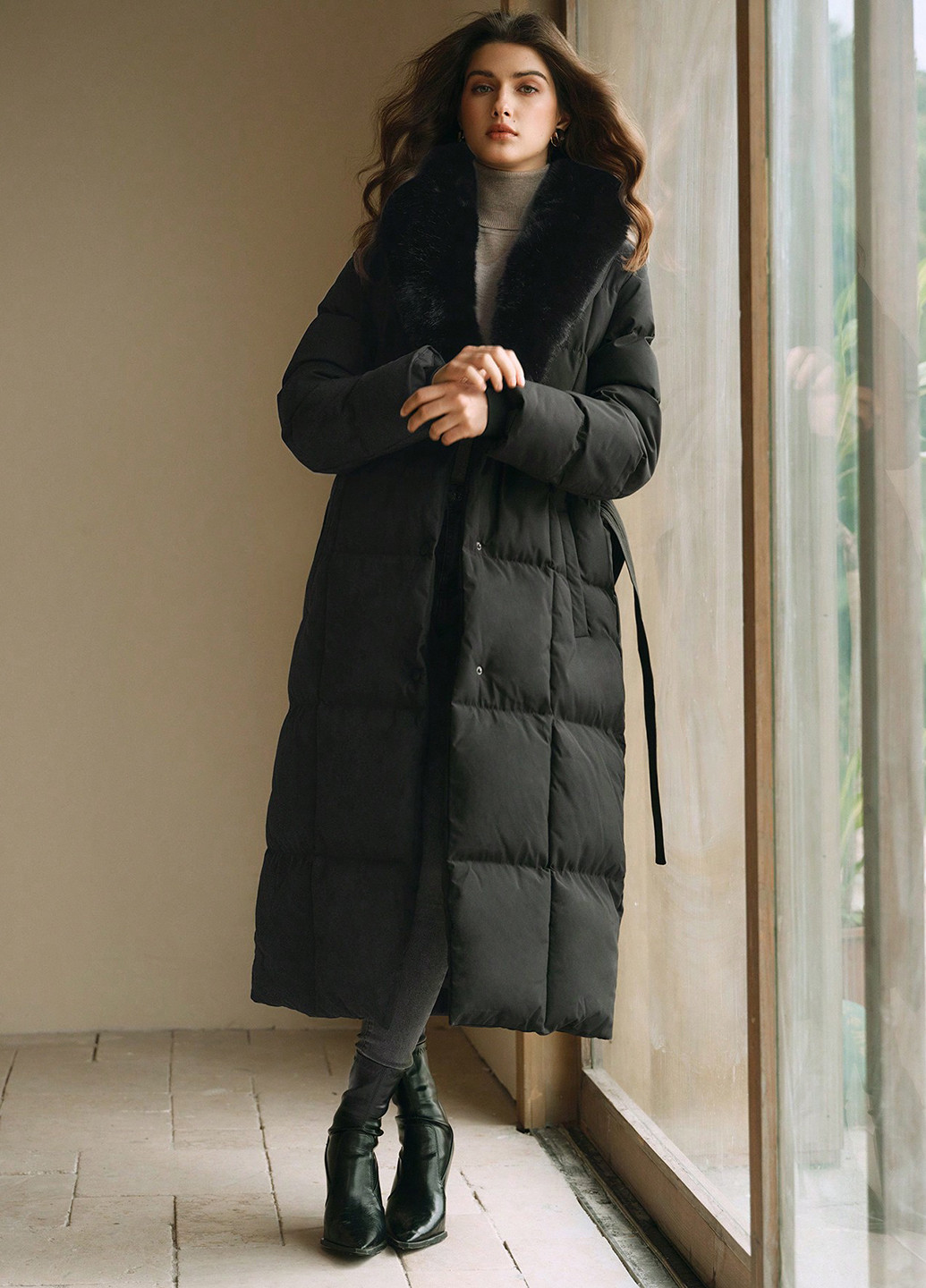 Черная зимняя куртка куртка-пальто SHEIN