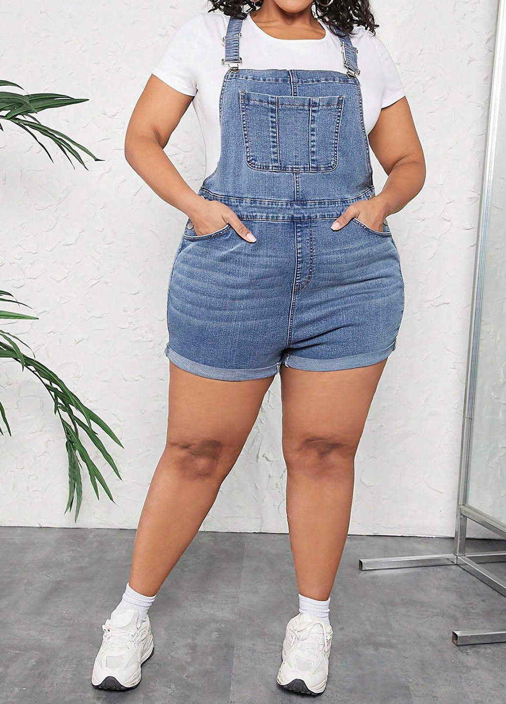 Комбинезон SHEIN комбинезон-шорты варенка светло-синий денил джинс, хлопок