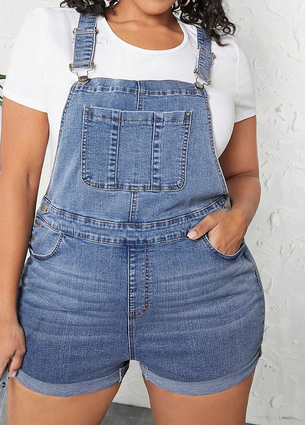 Комбинезон SHEIN комбинезон-шорты варенка светло-синий денил джинс, хлопок