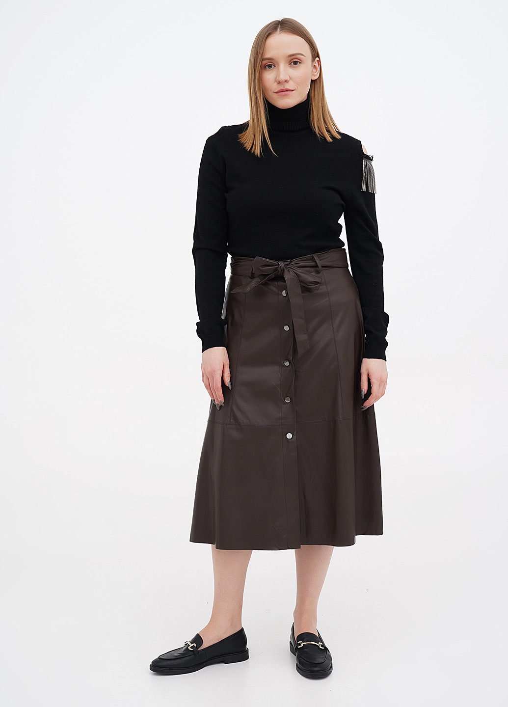 Темно-коричневая кэжуал однотонная юбка Fiorella Rubino а-силуэта (трапеция)