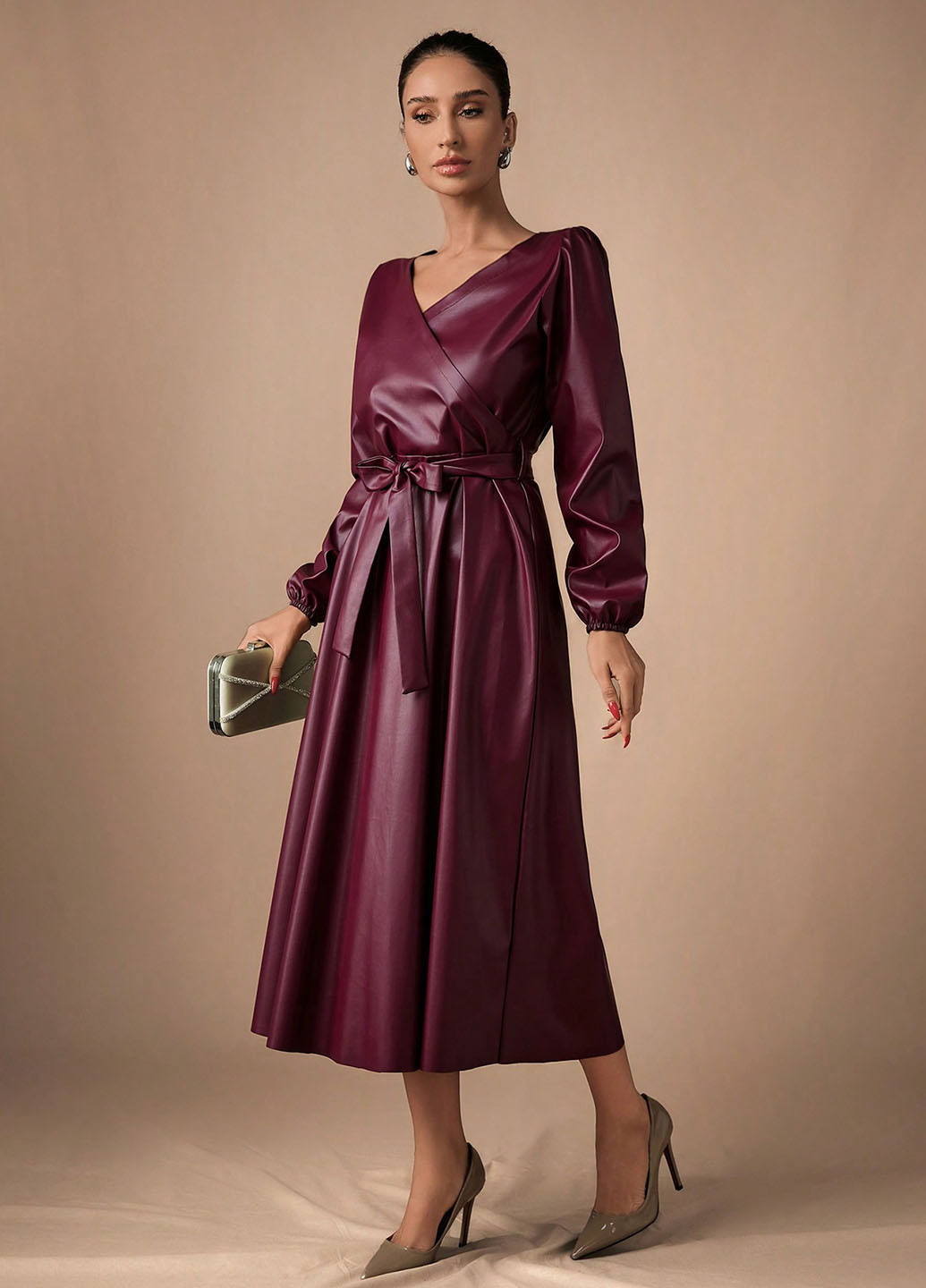 Бордова кежуал сукня на запах SHEIN однотонна