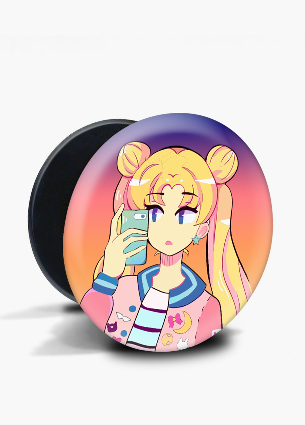 Попсокет (Popsockets) держатель для смартфона Сейлор Мун (Sailor Moon) (8754-2924) Черный MobiPrint (229014794)